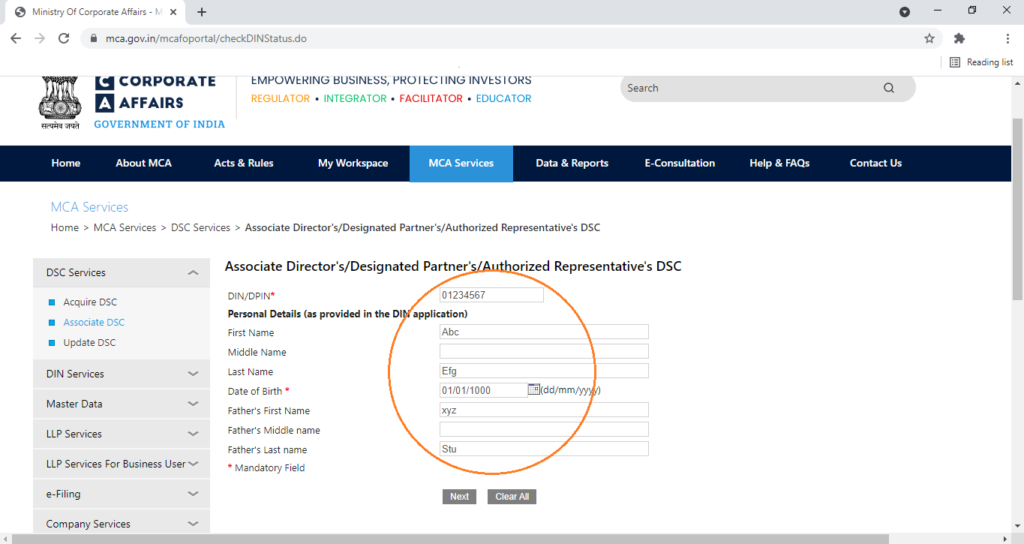 associate dsc on mca